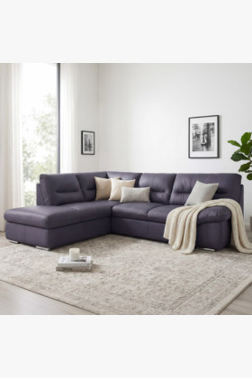 Ecksofa aus echtem Leder Navy, 3-Sitzer, komfortabel